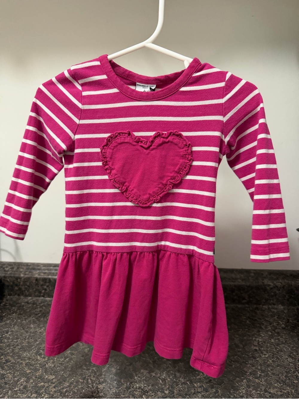 Polarn O. Pyret Hot Pink & White Striped Heart Dress